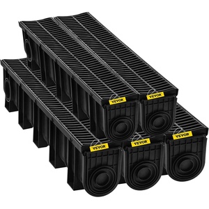 image:imageVEVOR Trench Drain System 5 Pack Channel Drain with Plastic Grate 57 x 31 in HDPE Drainage Trench Black Plastic Garage Floor Waterway 5 x 39 in with 5 End Caps for Garden Driveway5pack 5975in  plastic