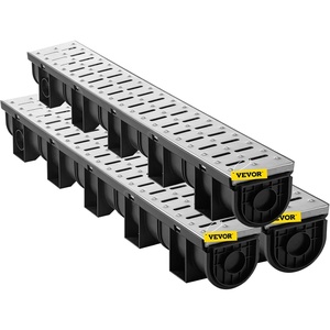 image:imageVEVOR Trench Drain System 5 Pack Channel Drain with Plastic Grate 57 x 31 in HDPE Drainage Trench Black Plastic Garage Floor Waterway 5 x 39 in with 5 End Caps for Garden Driveway3pack 5951in  metal