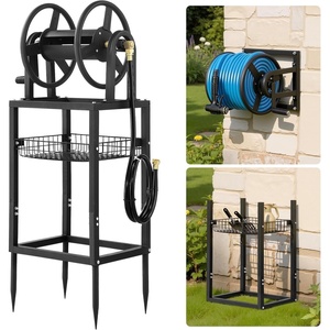 image:imageVEVOR Wall Mounted Garden Hose Reel Holds 125 ft 58inch Hose HeavyDuty Water Hose Winder SpaceSaving Design Outdoor Manual Reel with Brass Fitting and Storage Basket for Yard LawnBlack