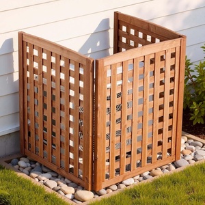 image:imageVEVOR Wooden Privacy Fence 48 x 49 inch Air Conditioner Fence 2 Panel Solid Outdoor Wood Privacy Screen with Metal Stakes Steel Frame Trash Can Hider Fences Suitable for Garden Pool3