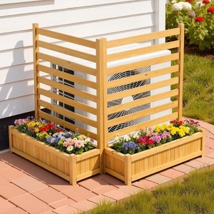 image:imageVEVOR Wooden Privacy Fence 48 x 49 inch Air Conditioner Fence 2 Panel Solid Outdoor Wood Privacy Screen with Metal Stakes Steel Frame Trash Can Hider Fences Suitable for Garden Pool2