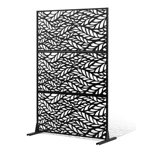 image:imageVEVOR Wooden Privacy Screen36 W x 73 H Outdoor Privacy Screen Freestanding Wood Privacy Panel with StandOutdoor Divider for Balcony Patio Lawn GardenBlack Leaf