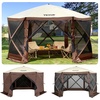 image:imageVEVOR 12  12ft 6 Sided Popup Canopy Shelter Tent with Mesh Windows Portable Carry Bag Stakes Large Shade Tents for Outdoor Camping Lawn and Backyard BrownBeigeBrown