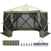 image:imageVEVOR 12  12ft 6 Sided Popup Canopy Shelter Tent with Mesh Windows Portable Carry Bag Stakes Large Shade Tents for Outdoor Camping Lawn and Backyard BrownBeigeArmy Green