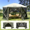 image:imageVEVOR 12  12ft 6 Sided Popup Canopy Shelter Tent with Mesh Windows Portable Carry Bag Stakes Large Shade Tents for Outdoor Camping Lawn and Backyard BrownBeigeArmy Green