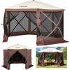 image:imageVEVOR 12  12ft 6 Sided Popup Canopy Shelter Tent with Mesh Windows Portable Carry Bag Stakes Large Shade Tents for Outdoor Camping Lawn and Backyard BrownBeigeBrown