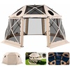 image:imageVEVOR 12  12ft 6 Sided Popup Canopy Shelter Tent with Mesh Windows Portable Carry Bag Stakes Large Shade Tents for Outdoor Camping Lawn and Backyard BrownBeigeBeige