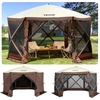 image:imageVEVOR 12  12ft 6 Sided Popup Canopy Shelter Tent with Mesh Windows Portable Carry Bag Stakes Large Shade Tents for Outdoor Camping Lawn and Backyard BrownBeigeBrown