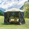 image:imageVEVOR 12  12ft 6 Sided Popup Canopy Shelter Tent with Mesh Windows Portable Carry Bag Stakes Large Shade Tents for Outdoor Camping Lawn and Backyard BrownBeigeArmy Green