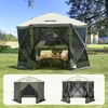 image:imageVEVOR 12  12ft 6 Sided Popup Canopy Shelter Tent with Mesh Windows Portable Carry Bag Stakes Large Shade Tents for Outdoor Camping Lawn and Backyard BrownBeigeArmy Green
