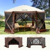 image:imageVEVOR 12  12ft 6 Sided Popup Canopy Shelter Tent with Mesh Windows Portable Carry Bag Stakes Large Shade Tents for Outdoor Camping Lawn and Backyard BrownBeigeBrown