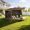 image:imageVEVOR 12  12ft 6 Sided Popup Canopy Shelter Tent with Mesh Windows Portable Carry Bag Stakes Large Shade Tents for Outdoor Camping Lawn and Backyard BrownBeigeBrown