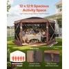 image:imageVEVOR 12  12ft 6 Sided Popup Canopy Shelter Tent with Mesh Windows Portable Carry Bag Stakes Large Shade Tents for Outdoor Camping Lawn and Backyard BrownBeigeBrown