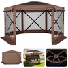 image:imageVEVOR 12  12ft 6 Sided Popup Canopy Shelter Tent with Mesh Windows Portable Carry Bag Stakes Large Shade Tents for Outdoor Camping Lawn and Backyard BrownBeigeBrown