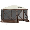 image:imageVEVOR 12  12ft 6 Sided Popup Canopy Shelter Tent with Mesh Windows Portable Carry Bag Stakes Large Shade Tents for Outdoor Camping Lawn and Backyard BrownBeigeBrown