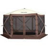 image:imageVEVOR 12  12ft 6 Sided Popup Canopy Shelter Tent with Mesh Windows Portable Carry Bag Stakes Large Shade Tents for Outdoor Camping Lawn and Backyard BrownBeigeBrown
