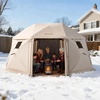 image:imageVEVOR 12  12ft 6 Sided Popup Canopy Shelter Tent with Mesh Windows Portable Carry Bag Stakes Large Shade Tents for Outdoor Camping Lawn and Backyard BrownBeigeBeige