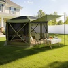image:imageVEVOR 12  12ft 6 Sided Popup Canopy Shelter Tent with Mesh Windows Portable Carry Bag Stakes Large Shade Tents for Outdoor Camping Lawn and Backyard BrownBeigeArmy Green