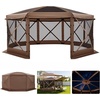 image:imageVEVOR 12  12ft 6 Sided Popup Canopy Shelter Tent with Mesh Windows Portable Carry Bag Stakes Large Shade Tents for Outdoor Camping Lawn and Backyard BrownBeigeBrown