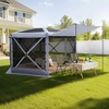 image:imageVEVOR 12  12ft 6 Sided Popup Canopy Shelter Tent with Mesh Windows Portable Carry Bag Stakes Large Shade Tents for Outdoor Camping Lawn and Backyard BrownBeigeGray