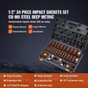 image:imageVEVOR 12 Drive Impact Socket Set 65 Piece SAE 38 to 114 and Metric 1024mm 6 Point CrV Alloy Steel for Auto Repair EasytoRead Size Markings Rugged Construction Storage Case12 34PCS CRMO
