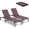 image:imageVEVOR 2 Pcs Chaise Lounge Chairs Outdoor Aluminum Patio Lounge Chair with Adjustable 5Position Folding Pool Chairs Recliner and Full Flat Tanning Chair for Patio Beach Pool Blue 2 pcsBrown
