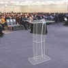 image:imageVEVOR Acrylic Podium 47 Clear Acrylic Podium Stand with Wide Reading Surface amp Storage Shelf FloorStanding Clear Pulpits Acrylic for Church Office School47 White