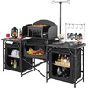 image:imageVEVOR Camping Kitchen Table Outdoor Camp Cooking Table Aluminum Portable Cook Station with Storage Cupboard Carrying Bag Detachable Windscreen Quick Setup for BBQ Party Picnic RV Travel BlackDeep Black