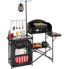 image:imageVEVOR Camping Kitchen Table Outdoor Camp Cooking Table Aluminum Portable Cook Station with Storage Cupboard Carrying Bag Detachable Windscreen Quick Setup for BBQ Party Picnic RV Travel BlackDeep Black