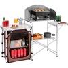 image:imageVEVOR Camping Kitchen Table Outdoor Camp Cooking Table Aluminum Portable Cook Station with Storage Cupboard Carrying Bag Detachable Windscreen Quick Setup for BBQ Party Picnic RV Travel BlackBrown