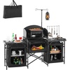 image:imageVEVOR Camping Kitchen Table Outdoor Camp Cooking Table Aluminum Portable Cook Station with Storage Cupboard Carrying Bag Detachable Windscreen Quick Setup for BBQ Party Picnic RV Travel BlackDeep Black