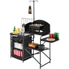 image:imageVEVOR Camping Kitchen Table Outdoor Camp Cooking Table Aluminum Portable Cook Station with Storage Cupboard Carrying Bag Detachable Windscreen Quick Setup for BBQ Party Picnic RV Travel BlackDeep Black