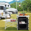 image:imageVEVOR Camping Kitchen Table Outdoor Camp Cooking Table Aluminum Portable Cook Station with Storage Cupboard Carrying Bag Detachable Windscreen Quick Setup for BBQ Party Picnic RV Travel BlackBlack