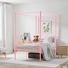 image:imageVEVOR Canopy Bed Frame Twin Size Metal Canopy Bed with Minimalist Headboard amp Four Posters Design Heavy Duty Steel Slats Support Underbed Storage Space No Box Spring Needed Easy Assembly PinkTwin