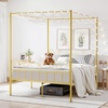 image:imageVEVOR Canopy Bed Frame Twin Size Metal Canopy Bed with Minimalist Headboard amp Four Posters Design Heavy Duty Steel Slats Support Underbed Storage Space No Box Spring Needed Easy Assembly PinkQueen