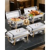 image:imageVEVOR Chafing Dish Buffet Set 8 Qt 6 Pack Stainless Steel Chafer with 6 Full Size Pans Rectangle Catering Warmer Server with Lid Water Pan Stand Fuel Holder for Weddings Parties Banquets SilverGold