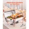 image:imageVEVOR Chafing Dish Buffet Set 8 Qt 6 Pack Stainless Steel Chafer with 6 Full Size Pans Rectangle Catering Warmer Server with Lid Water Pan Stand Fuel Holder for Weddings Parties Banquets SilverRose Gold