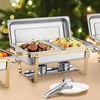image:imageVEVOR Chafing Dish Buffet Set 8 Qt 6 Pack Stainless Steel Chafer with 6 Full Size Pans Rectangle Catering Warmer Server with Lid Water Pan Stand Fuel Holder for Weddings Parties Banquets SilverGold