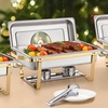 image:imageVEVOR Chafing Dish Buffet Set 8 Qt 6 Pack Stainless Steel Chafer with 6 Full Size Pans Rectangle Catering Warmer Server with Lid Water Pan Stand Fuel Holder for Weddings Parties Banquets SilverGold