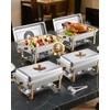 image:imageVEVOR Chafing Dish Buffet Set 8 Qt 6 Pack Stainless Steel Chafer with 6 Full Size Pans Rectangle Catering Warmer Server with Lid Water Pan Stand Fuel Holder for Weddings Parties Banquets SilverGold