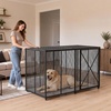 image:imageVEVOR Dog Crate Furniture 42 Inch Heavy Duty Dog Kennel Furniture Indoor for Small amp Medium Dogs Steel Decorative Pet Cage House End Table with 3 Doors Detachable Tray amp EscapeProof Locks Black640L x 330W x 408H
