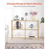 image:imageVEVOR Glass Console Table 394 Inch Entryway Table Modern Rectangle Sofa Table with Tempered Glass Top and Iron Legs Golden Consloe Desk for Living Room Hallway EntrywayGold