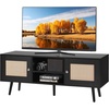 image:imageVEVOR Rattan Mid Century Modern TV Stand Boho TV Console for 55 inch TV WhiteBlack