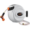 image:imageVEVOR Retractable Hose Reel 100 ft x 12 inch Garden Water Hose Reel with 9Pattern Nozzle 180 Swivel Bracket WallMounted Automatic Rewind Lock at Any Length with Slow Return System130 ft
