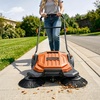 image:imageVEVOR WalkBehind Hand Push Floor Sweeper 256 Sweeping Width Floor Sweeper Manual NonElectric 5Gallon Waste Container Angle amp Height Adjustable Folding Handle for Walkway Yard Garage PatioOrange