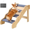 image:imageVEVOR Wood Pet Stairs 5Step Dog Stairs for Beds Sofa amp Cars 150lbs Load Capacity Floded Flat Design Stable amp Sturdy Cat amp Dog Step Ladder for Small Medium Large Older Pet Puppy EssentialsWood ColorBlue