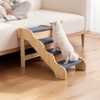 image:imageVEVOR Wood Pet Stairs 5Step Dog Stairs for Beds Sofa amp Cars 150lbs Load Capacity Floded Flat Design Stable amp Sturdy Cat amp Dog Step Ladder for Small Medium Large Older Pet Puppy EssentialsWood ColorBlue