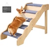 image:imageVEVOR Wood Pet Stairs 5Step Dog Stairs for Beds Sofa amp Cars 150lbs Load Capacity Floded Flat Design Stable amp Sturdy Cat amp Dog Step Ladder for Small Medium Large Older Pet Puppy EssentialsWood ColorBlue