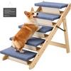 image:imageVEVOR Wood Pet Stairs 5Step Dog Stairs for Beds Sofa amp Cars 150lbs Load Capacity Floded Flat Design Stable amp Sturdy Cat amp Dog Step Ladder for Small Medium Large Older Pet Puppy EssentialsWood ColorBlue