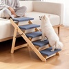 image:imageVEVOR Wood Pet Stairs 5Step Dog Stairs for Beds Sofa amp Cars 150lbs Load Capacity Floded Flat Design Stable amp Sturdy Cat amp Dog Step Ladder for Small Medium Large Older Pet Puppy EssentialsWood ColorBlue